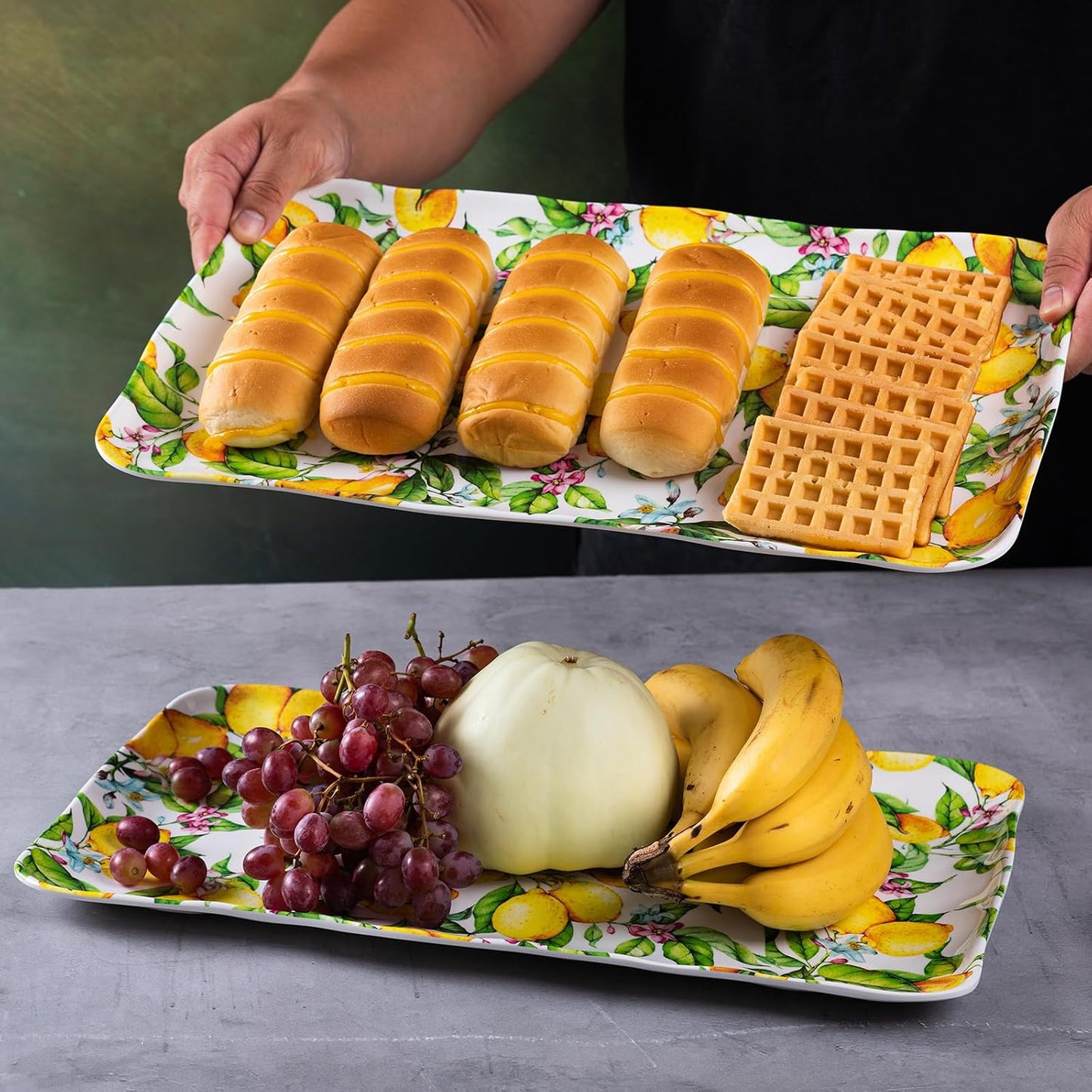 LEHAHA Grilling Prep and Serve Trays, BBQ Serving Platter, Melamine Serving Trays for Food, Set of 2, Great Gift for Father's Day, BBQ Lovers, Prefect for Chrismas Festival and Everyday use.