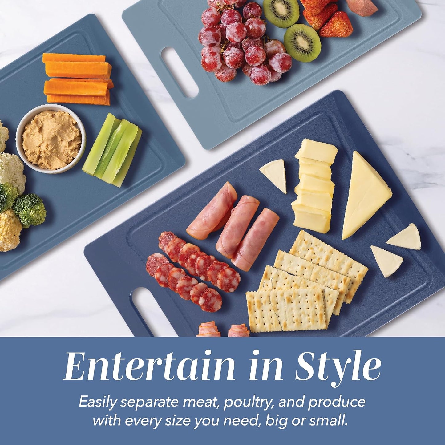 COOK WITH COLOR Non-Slip Cutting Board Set – Kitchen Essentials with Easy Grip Handle for Meat, Veggies, and Fruits, 3 Cutting Boards, Speckled White