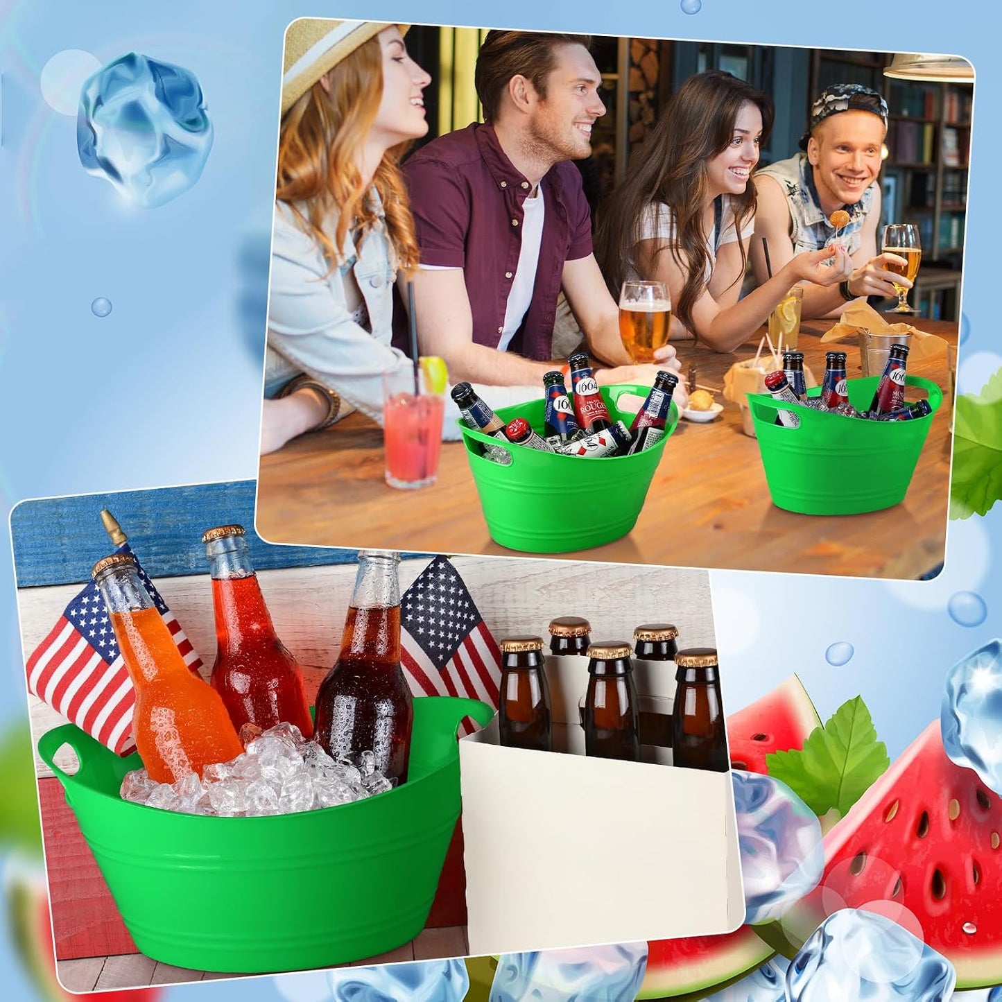 Patelai 6 Pcs Ice Buckets Bulk, Plastic Ice Buckets with Handles, Oval Storage Tub, Large Capacity Drink Tub for Party Bar Wine Beer Champagne Beverage Bottle Cooler(4.5 Liter,Clear)