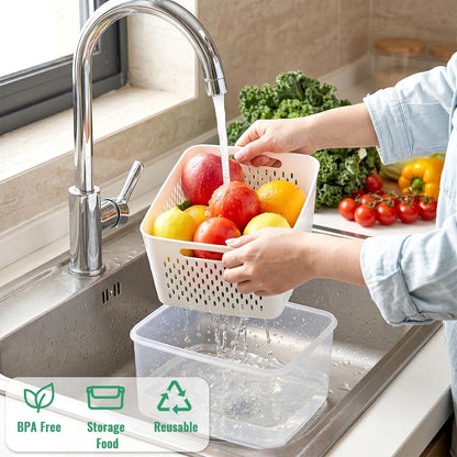 3 PCS Fruit Storage Containers for Fridge Food Berry Storage Container Set with Removable Strainer Lid Berries Container for Fridge BPA-Free Plastic Crisper for Long-Term Freshness