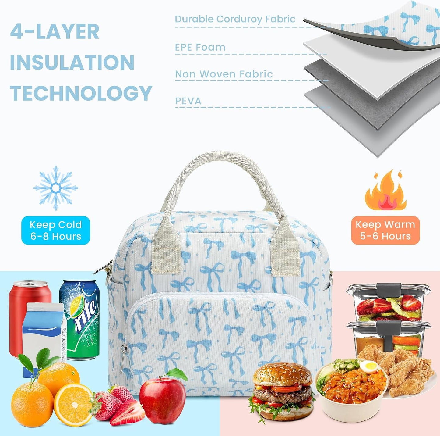 RLGPBON Insulated Lunch Bag Teen Girls, Preppy Lunch Box Large Insulated Lunch Bag Reusable Lunch Tote Bag, Preppy LunchBag for Girls School Travel Picnic