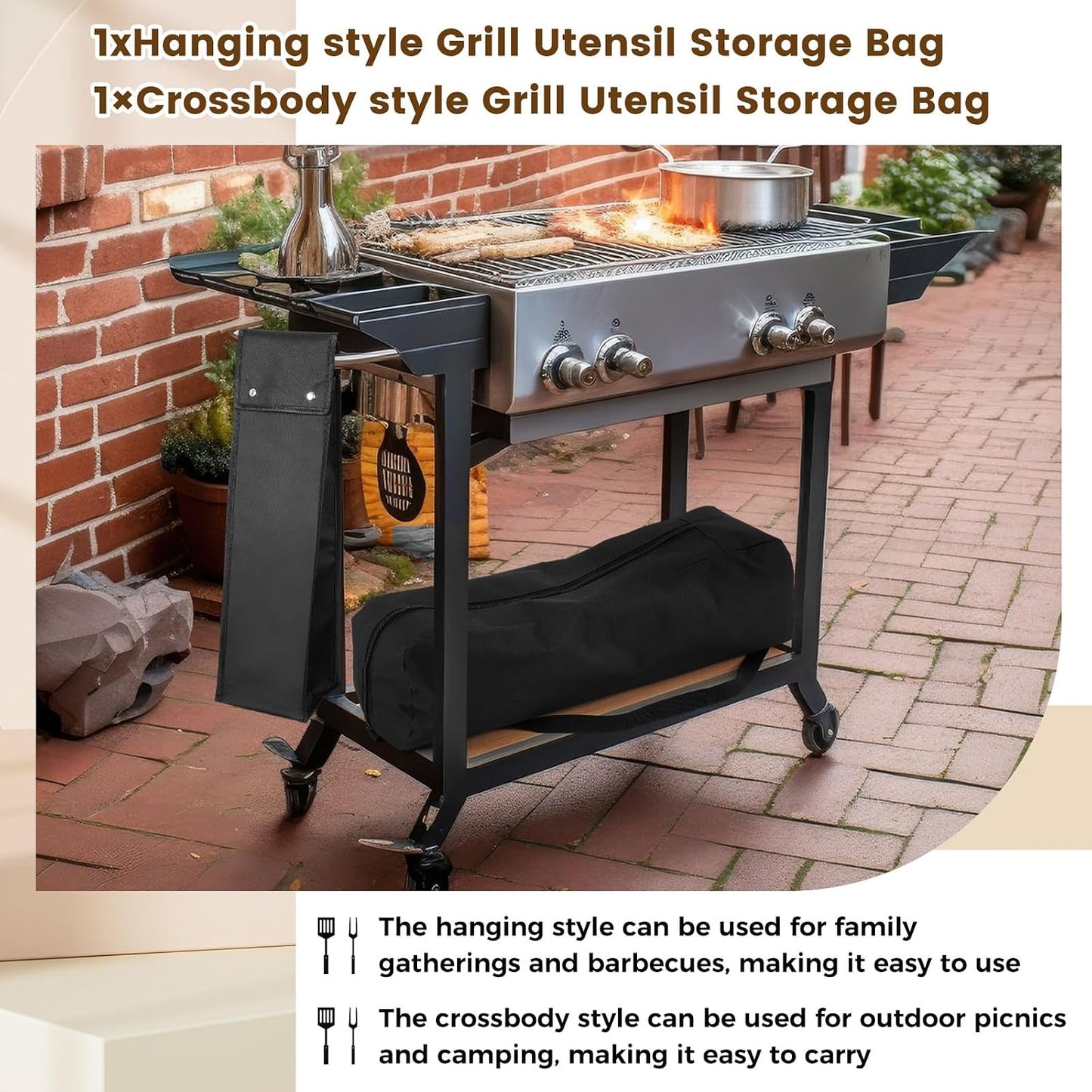 Amylove 2 Pcs Grill Utensil Storage Bags Waterproof BBQ Tool Storage Bags Barbecue Hardware Tool Foldable Grill Holder Pouch Oxford Cloth Accessory for Camping Hiking