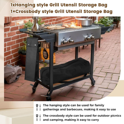 Amylove 2 Pcs Grill Utensil Storage Bags Waterproof BBQ Tool Storage Bags Barbecue Hardware Tool Foldable Grill Holder Pouch Oxford Cloth Accessory for Camping Hiking