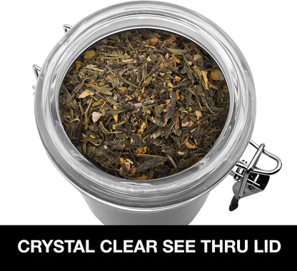Oggi Stainless Steel Sugar Canister 62 fl oz - Airtight Clamp Lid, Clear See-Thru Top - Ideal Sugar Container for Countertop, Sugar Jar, Bulk Sugar Storage. Large Size 5" x 7.5".