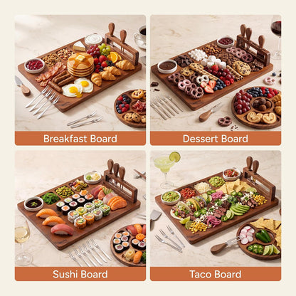 SMIRLY Charcuterie Large Bamboo Cheese Board Set for Serving - House Warming Gifts for New Home, Wedding, Bridal Shower & Birthday, for Women