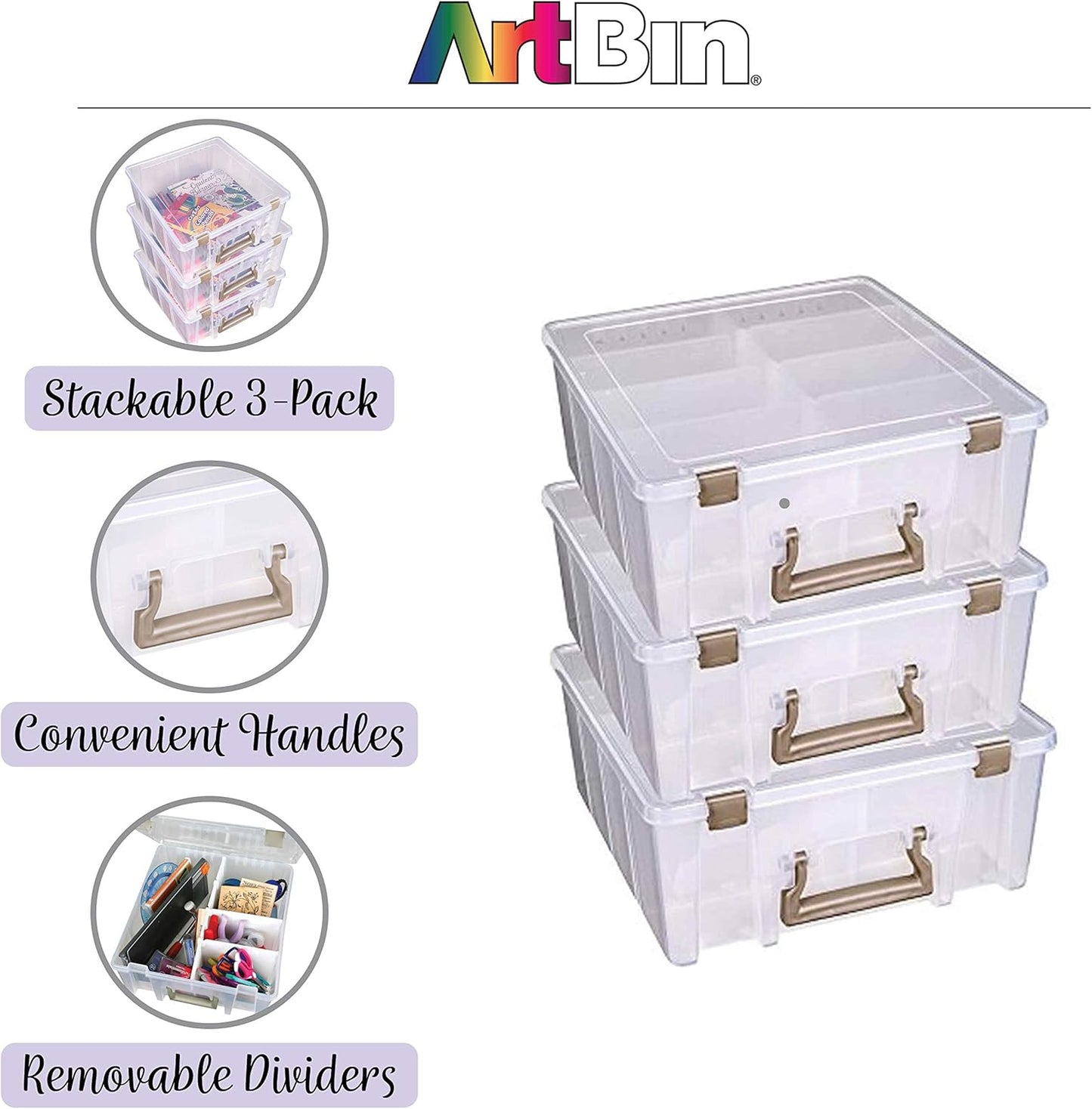 ArtBin 6990SO Super Satchel Double Deep Compartment Box - Art Storage with 8 Removable Compartments, Smart Closure for Craft Supplies (Gold - Pack of 1)