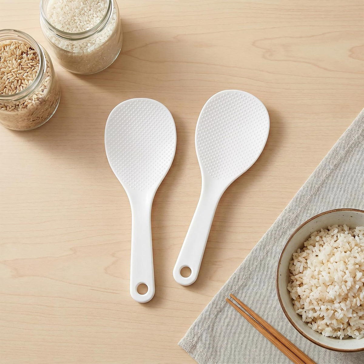 2 Pcs Plastic Rice Paddle, Non Stick Standing Rice Serving Spoon Scooper