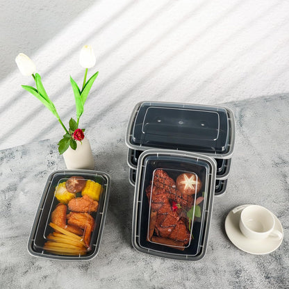 Meal Prep Containers 2 Compartment 15 Pack, 28 oz Divided Reusable Food Storage Containers with Lids Takeout Food Storage Containers Black, Microwave Dishwasher Freezer Safe, Stackable, BPA Free
