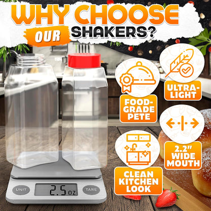 2 Pcs Large Seasoning Shaker Containers, 32 oz, Dual Flip-Top Lids, Clear