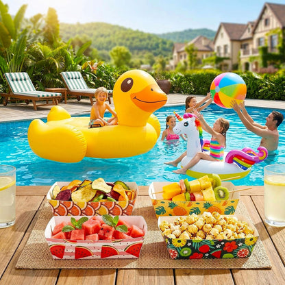 Honeydak 100 Pieces Mother's Day Heart Pattern Paper Food Trays Disposable Nacho Container Paper Boats Serving Trays for Hot Dog Popcorn Taco Snack Candy Food Container Party Supplies