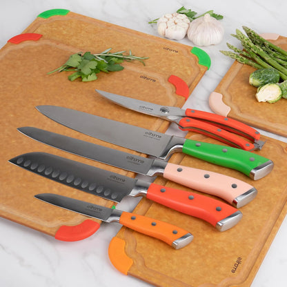 Elihome Cutting Wise 4pcs Kitchen Cutting Board Set, Non Slip Feet, Color Coded with Food Icon, Natural Wood Fiber, Dishwasher Safe, Eco-Friendly, Juice Grooves,Non Porous, BPA Free, Made in USA
