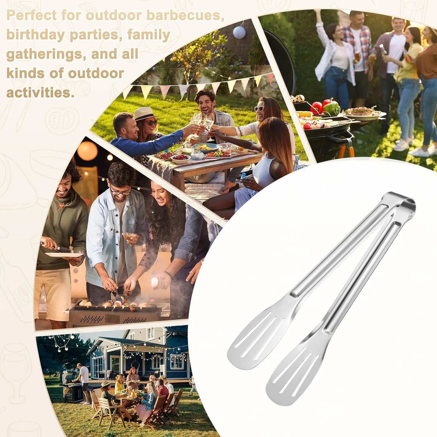M METERXITY 4-Pack Grill Tongs, 7.3/9.3/11.4/13.4 Inch Non-Slip 304 Stainless Steel Locking Tongs for Cooking/Buffet/Outdoor Barbecue, BBQ Tweezers Metal Clamp Tools [Silver Tone]