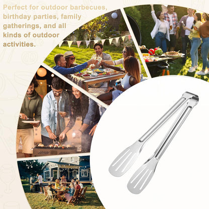 M METERXITY 4-Pack Grill Tongs, 7.3/9.3/11.4/13.4 Inch Non-Slip 304 Stainless Steel Locking Tongs for Cooking/Buffet/Outdoor Barbecue, BBQ Tweezers Metal Clamp Tools [Silver Tone]