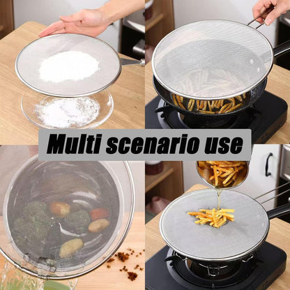 3 Pcs Splatter Screen for Frying Pan with Silicone Handle (9.8", 11.4", 13"), Stainless Steel Grease Splatter Guard for Kitchen Frying Pan Cooking to Prevent Oil Splatters