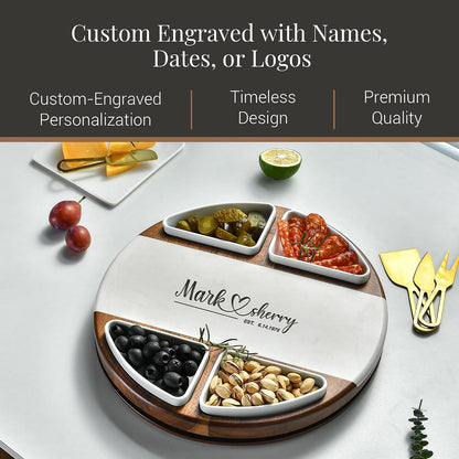 Shanik Acacia Wood Lazy Susan Cheese Board Set – Rotating Charcuterie Platter, Elegant Serving Tray for Appetizers, Snacks, Parties & Weddings