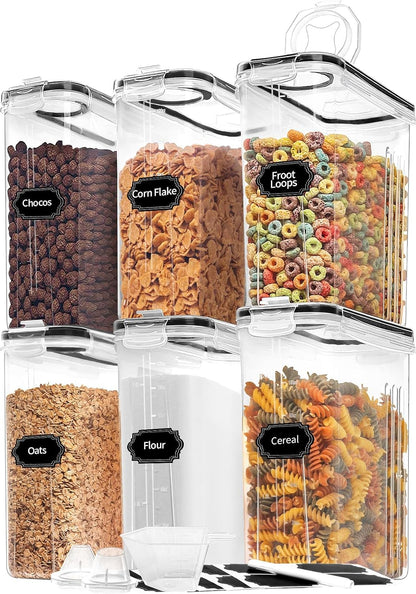 Skroam 8PCS Cereal Containers Storage [4L/135.2 oz], Airtight Food Storage Containers with Pour Spout for Kitchen & Pantry Organization Storage, Plastic Cereal Dispensers, Measuring Cup & 20 Labels