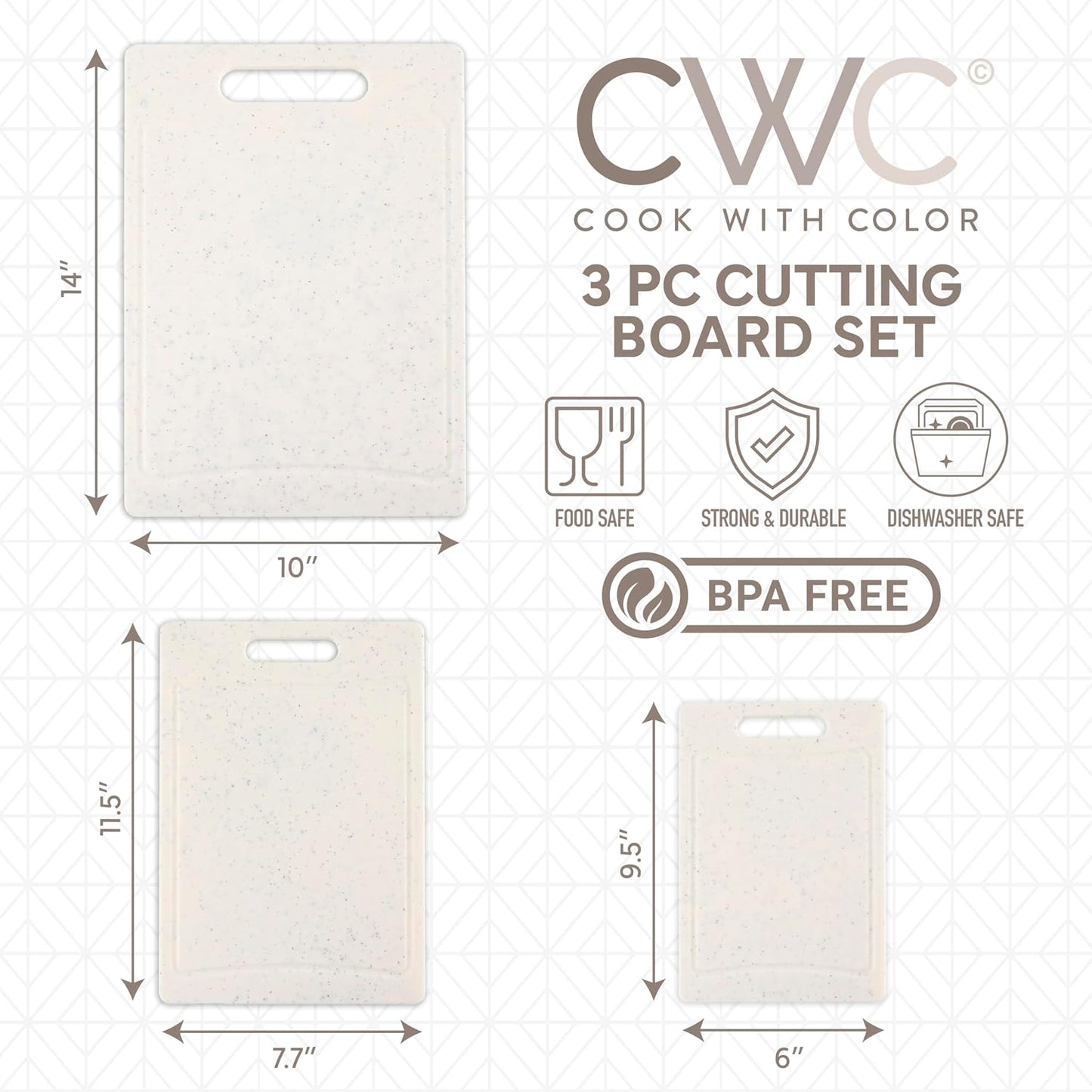 COOK WITH COLOR Non-Slip Cutting Board Set – Kitchen Essentials with Easy Grip Handle for Meat, Veggies, and Fruits, 3 Cutting Boards, Speckled White