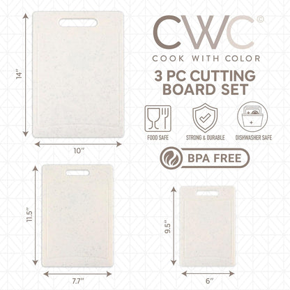 COOK WITH COLOR Non-Slip Cutting Board Set – Kitchen Essentials with Easy Grip Handle for Meat, Veggies, and Fruits, 3 Cutting Boards, Speckled White