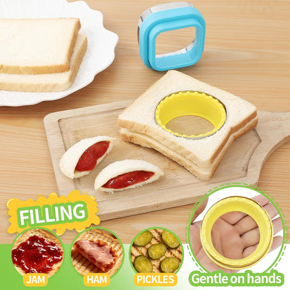 BakingWorld Sandwich Cutter and Sealer,Set of 4 Bread Sandwich Decruster Pancake Maker DIY Cookie Cutters for Kids Bento Box,Round Heart Star Square Shapes Sandwich Decruster Press Mold