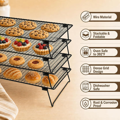 4 Tier Stackable Cooling Racks for Baking, 17 x 11 Inch