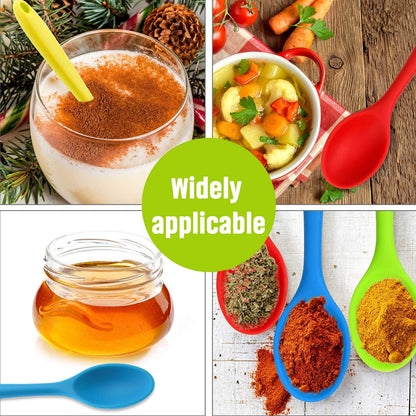 Patelai 4 Pieces Small Silicone Cooking Spoons 8 Inch Heat Resistant Silicone Serving Stirring Spoon for Kitchen Nonstick Cooking Tool Basting Utensils Dishwasher Safe(Red, Orange, Green, Purple)