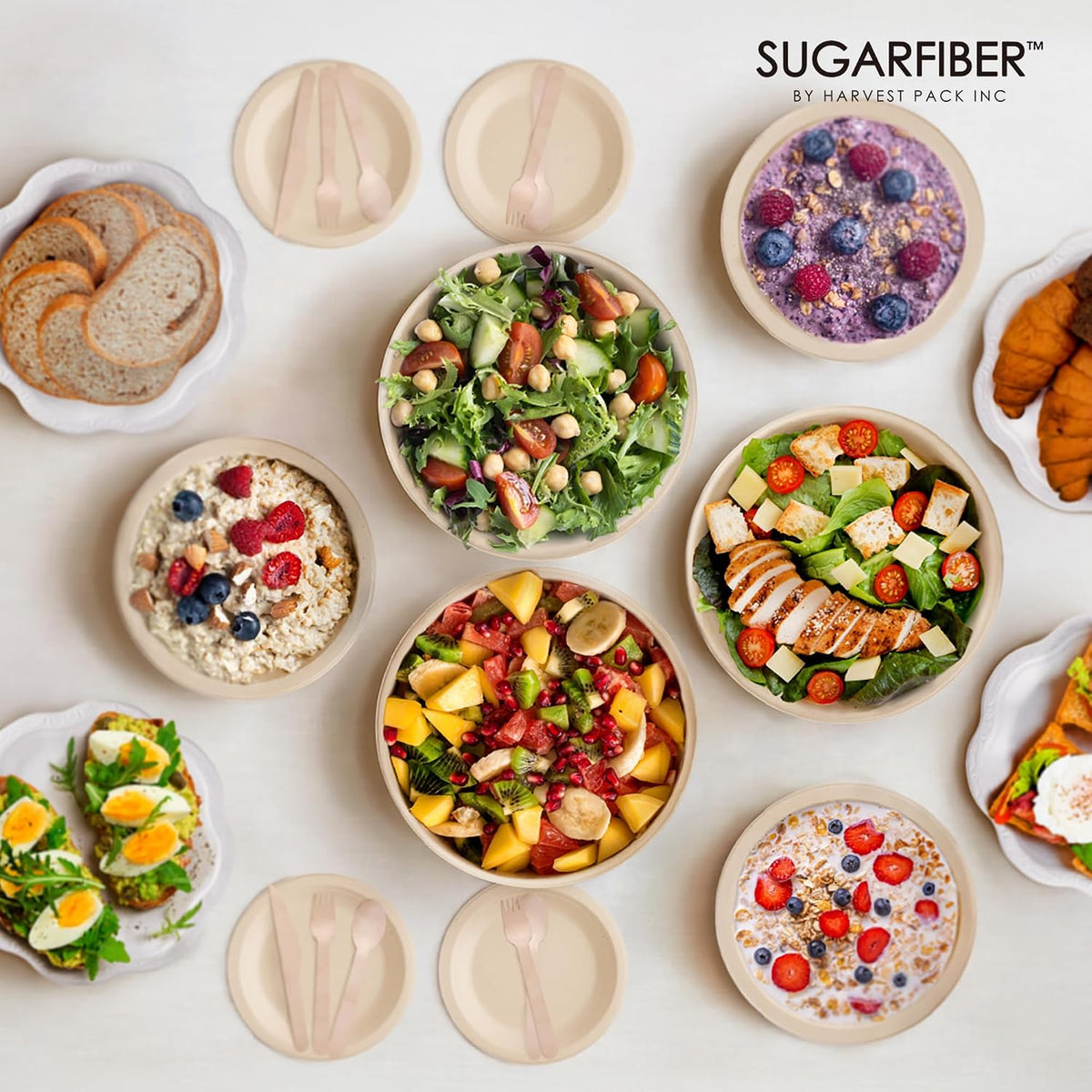 32oz Compostable Paper Bowls Disposable Round Natural Soup Bowls, 50 Count