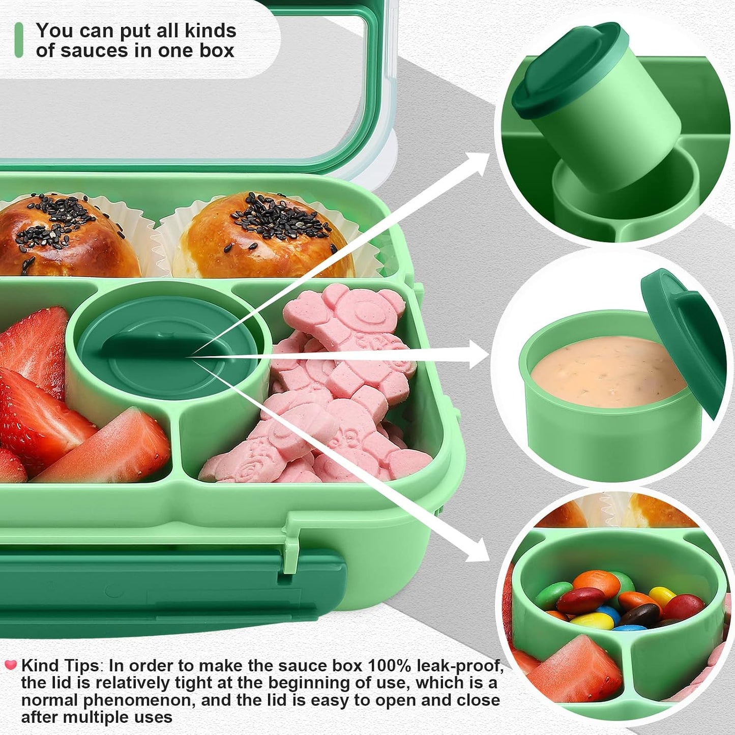 Amathley Bento Box Adult Lunch Box Kids,Lunch Containers for Adults/Kids/Toddler,5 Compartments Bento Lunch Box with Sauce Vontainers,Microwave & Dishwasher & Freezer Safe,BPA-Free (Blue)