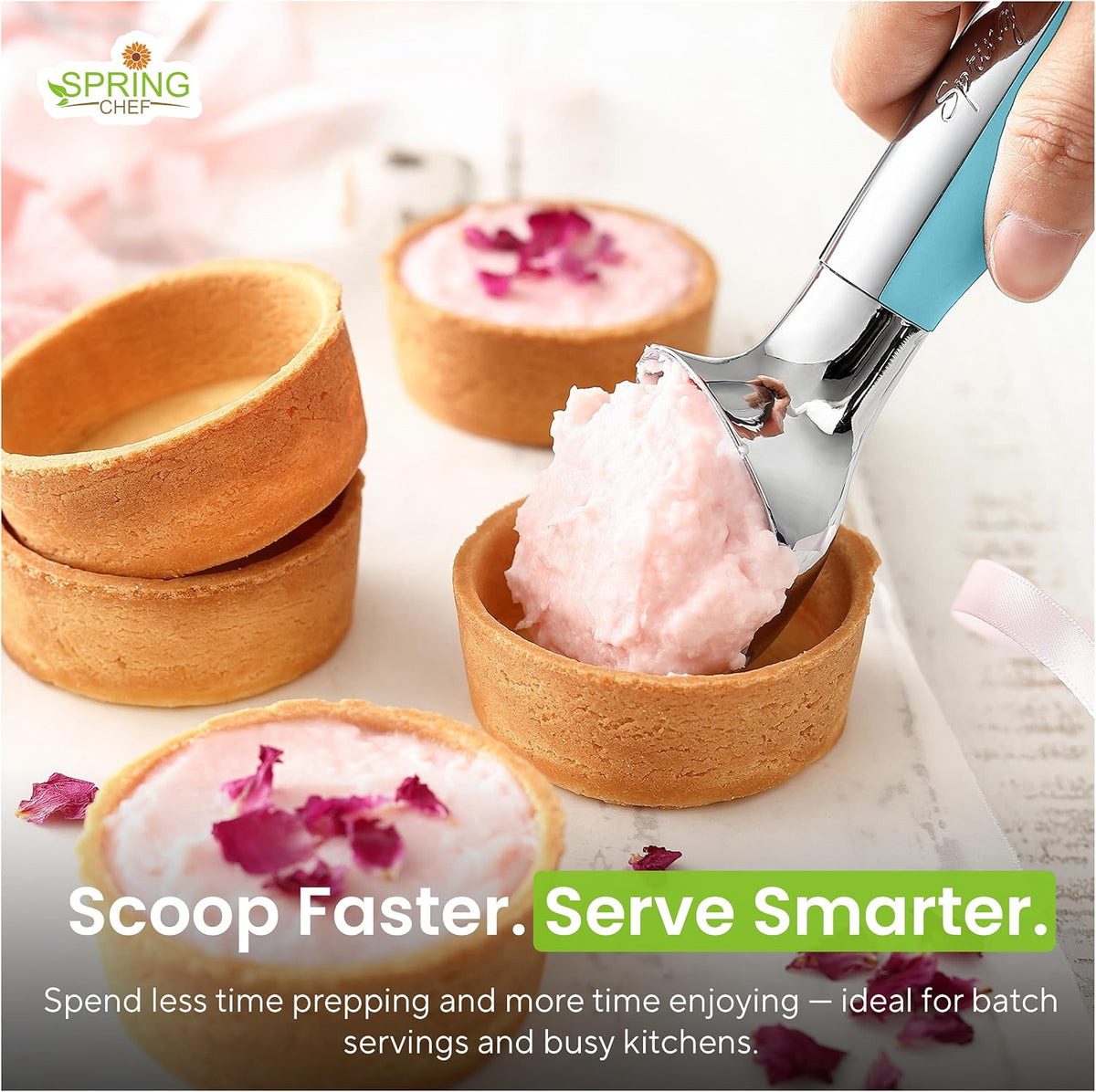 Spring Chef Heavy Duty Metal Ice Cream Scoop with Soft Grip Handle, Pink