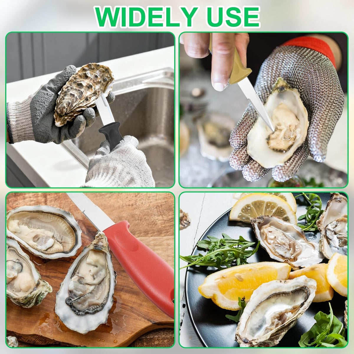 uxcell 12 Pcs Stainless Steel Oyster Shucking Knife, Oyster Shucking Shell Opener Knife Non-Slip for Shellfish Opening Seafood Restaurants Home Use, Green