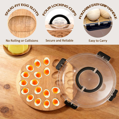 Deviled Egg Containers with Lid, 24 Holes Round Deviled Egg Platter for Party and Kitchen, Charcuterie Board Food Serving Container Holder for Countertop Carrier Supply, House Warming Gifts New Home