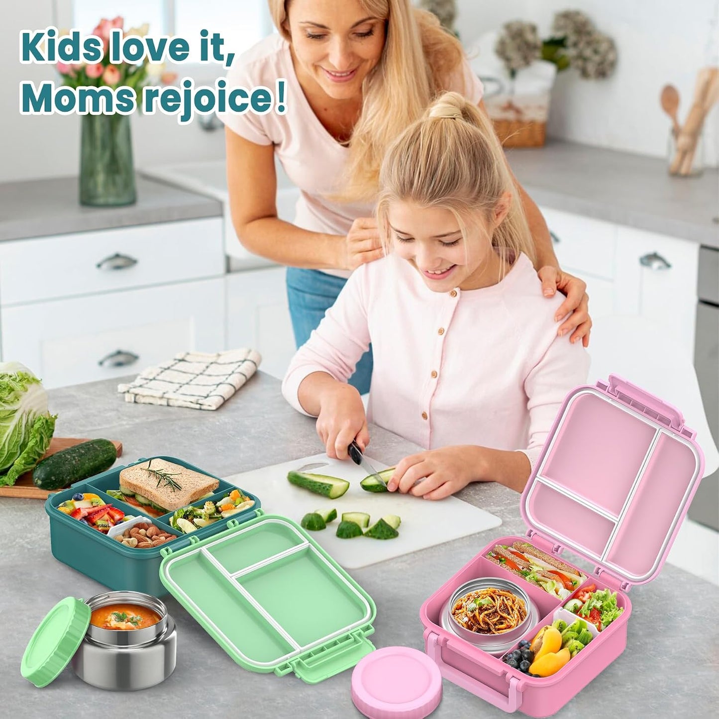 JOOPETALK Bento Lunch Box Set for Kids with 9oz Soup Thermo, Insulated Lunch Bag,Leak-proof BPA-free Lunch Food Container with 3-4 Conpartments for School Travel-Blue