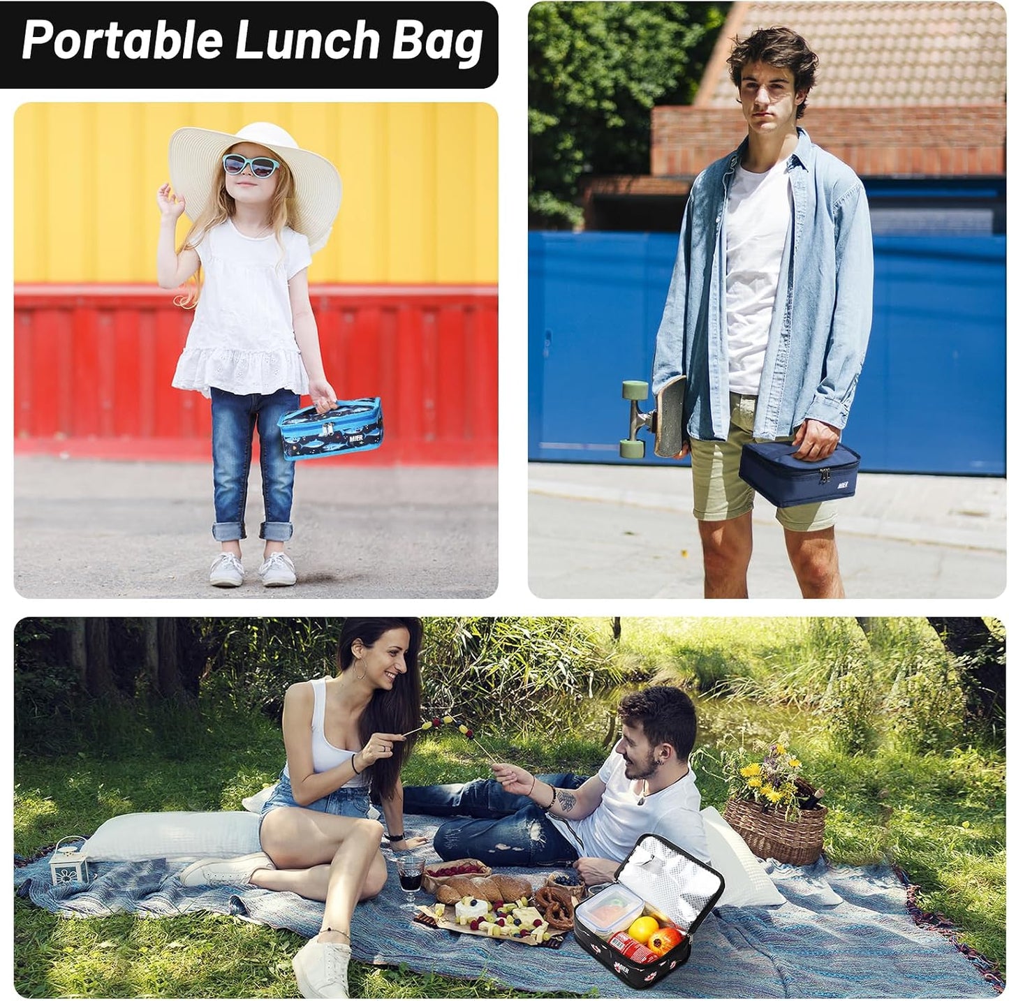 MIER Small Lunch Bag for Kids & Adults Compact Insulated Lunch Box Portable Thermal Mini Cooler for Work School Travel, Bluesteel