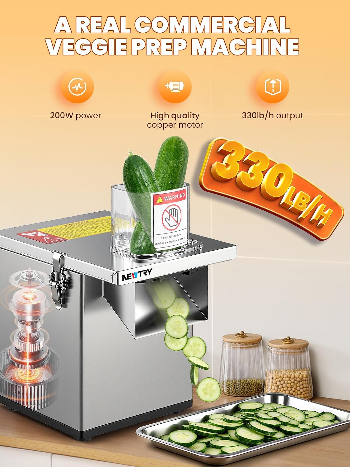 NEWTRY 4-in-1 Commercial Vegetable Processor, 200W Slicer Dicer Shredder