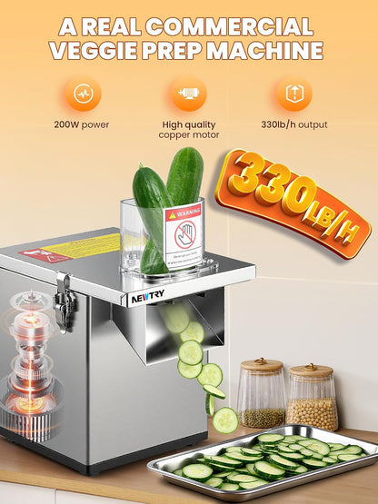 NEWTRY 4-in-1 Commercial Vegetable Processor, 200W Slicer Dicer Shredder
