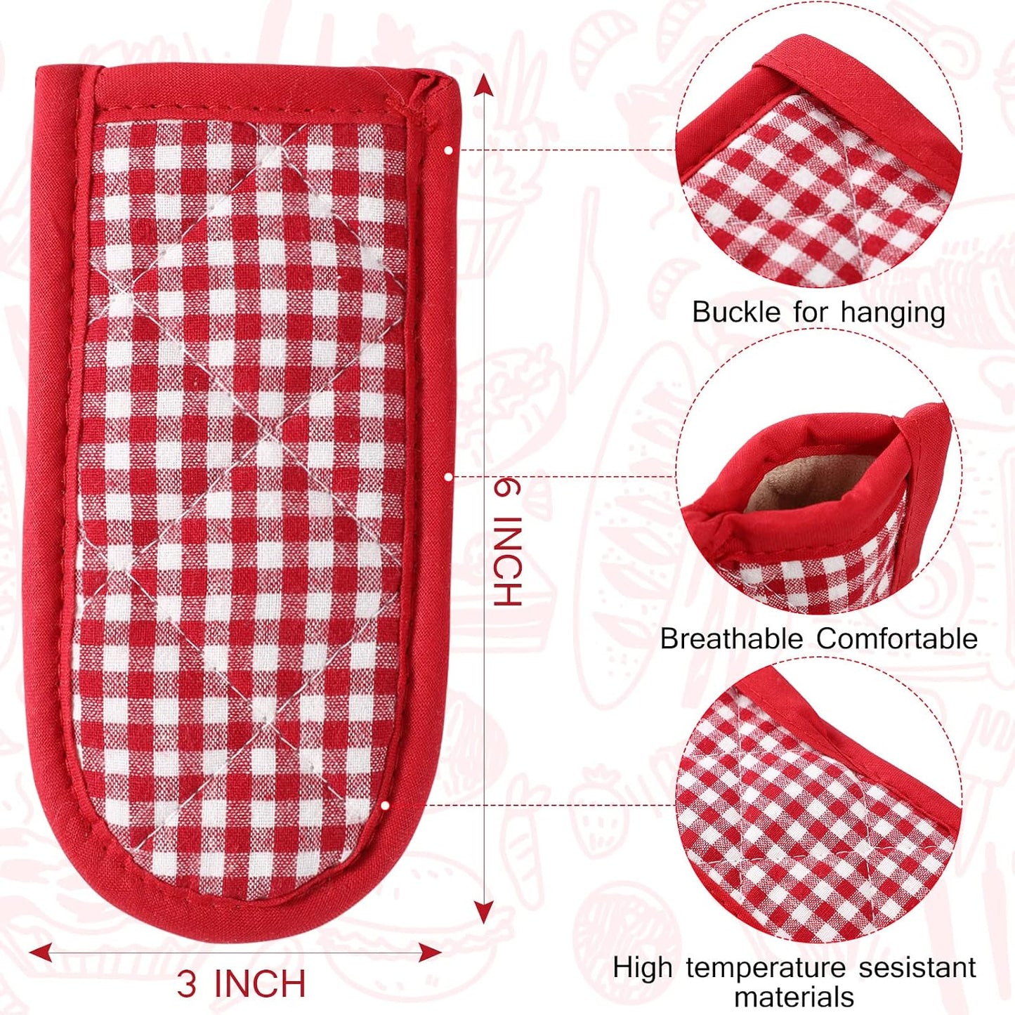 Geiserailie 8 Pcs Cast Iron Skillet Handle Cover Heat Resistant Pan Handle Sleeve Non Slip Pot Holders Machine Washable Handles Mitts for Kitchen Cooking Tools, 4 Styles(Retro Style)