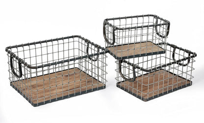 11.5" Wide Rectangular Sturdy Hand Welded Farmhouse Metal Wire Basket with Rustic Wooden Bottom For Shelves, Closet Storage Bins for Shelves. Also For Laundry, Towel, Spice Rack, Tool Box (11.5"x7")