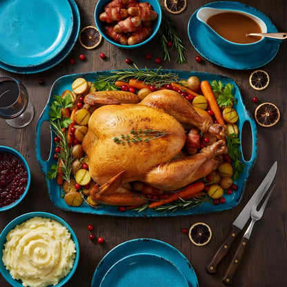 TP Large Serving Trays with Handles, 19" x 12" Melamine Serving Platters for Food, Turkey, Set of 2 Rectangular Trays for Party, Pure White