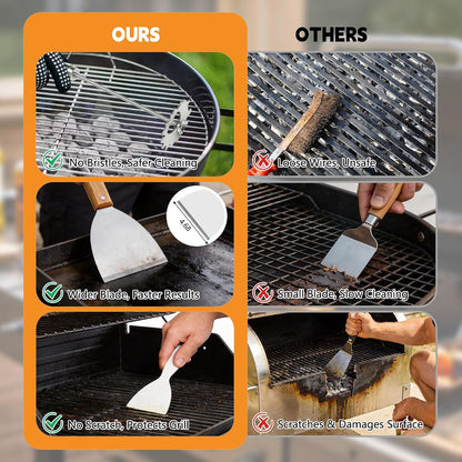15PCS All-in-One Grill Cleaning Kit with Grill Brush & Scraper for Gas, Charcoal & Griddle, Bristle Free BBQ Grill Cleaner, Grill Cleaning Tools & Accessories, BBQ Gift for Daddy