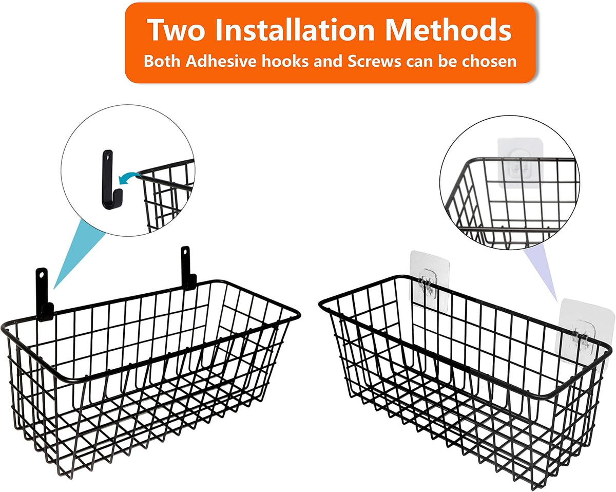 Joben Oligey 3 Set [Extra Large] Hanging Wall Wire Baskets, Farmhouse Food Storage Kitchen Pantry Laundry Closet Garage RV, White