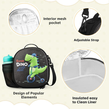Kids Lunch Box for Kids Insulated Reusable Lunch Bag Tote Durable Children Leak-proof Lunchbox with Adjustable Shoulder Strap for School Daycare Travel Picnic (Navy - 3D Dinosaur)