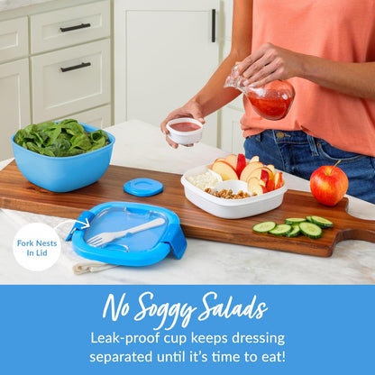 Bentgo Salad Container - 54 oz Bowl with 4-Compartment Toppings Tray, Leak-Proof Dressing Container, Reusable Fork, BPA-Free Lunch Box for Meal Prep & Food Storage; Removable Bento Tray (Khaki Green)