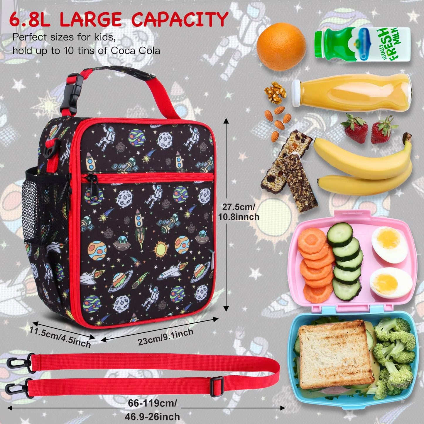 Kids Insulated Lunch Box Bag, Thermal Picnic Cool Bags with Adjustable Strap for Adults Children Women Men Boys Girls School Work (CAM-Blue)