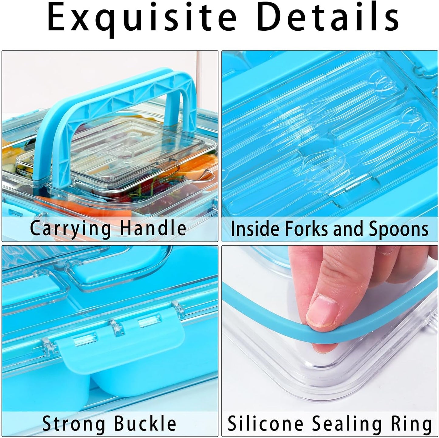 Snack Box Container with Insulated Cooler Bag, Divided Serving Tray with Lid and Handle Beach Essentials, Snackle Box Veggie Fruit Tray with 8 Compartments & 8 Forks & 2 Spoon