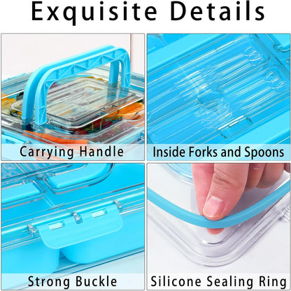 Snack Box Container with Insulated Cooler Bag, Divided Serving Tray with Lid and Handle Beach Essentials, Snackle Box Veggie Fruit Tray with 8 Compartments & 8 Forks & 2 Spoon
