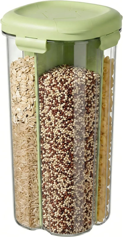 2.8L Airtight Cereal Storage Containers Set, 4 Compartment Clear Food Storage Containers with Lids, BPA Free Stackable Pantry Organizer Bin for Rice, Flour, Sugar, Dry Food