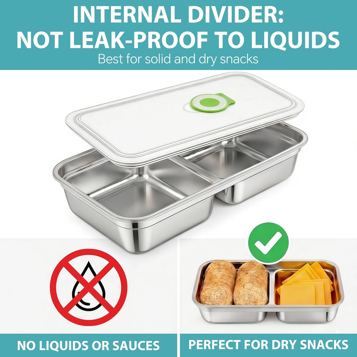 Stainless Steel Snack Containers, 6-Pack Reusable Grab and Go Containers with Lids, Dual Compartment Bento Box for Travel, Camping & Lunch Prep