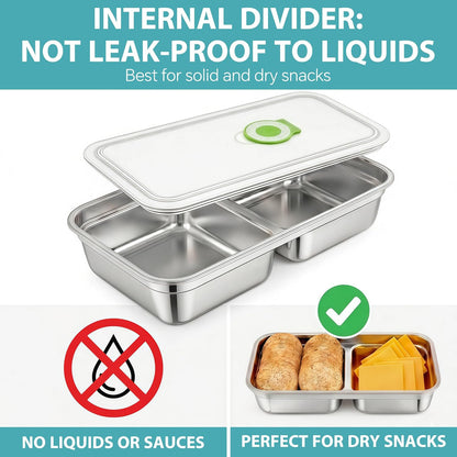 Stainless Steel Snack Containers, 6-Pack Reusable Grab and Go Containers with Lids, Dual Compartment Bento Box for Travel, Camping & Lunch Prep