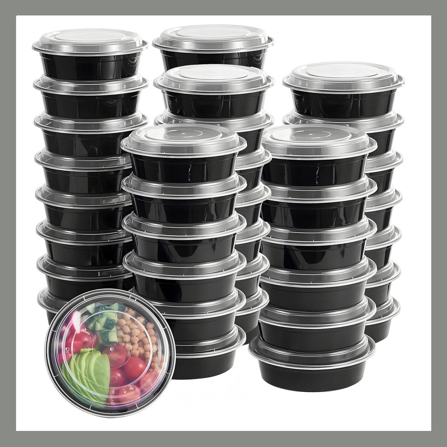 Meal Prep Containers Round [10 Set] x [16 oz] with Lids, 1 compartment, Stackable, Reusable, Leakproof, Food Safe, Microwave, Freezer & Dishwasher Safe for Food Prep Storage (10 Set, 16 oz)