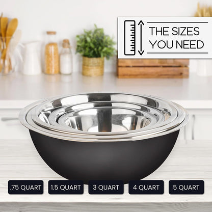 WHYSKO Meal Prep Stainless Steel Mixing Bowl (5-Piece Set) Home, Refrigerator, and Kitchen Food Storage Organizers | Ecofriendly, Heavy Duty, No Lids
