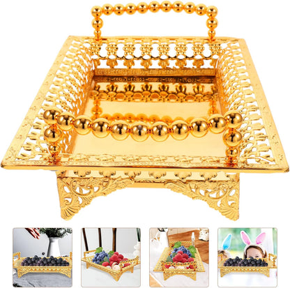 COLLBATH Nordic Style Fruit Plate with Handle 2Pc Metal Snack Serving Tray for Dried Fruits and Appetizers Elegant Gold Platter for Kitchen and Entertaining